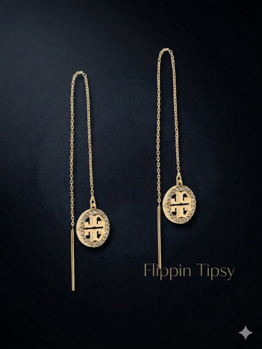 Stunning Auth Tory Burch Miller Icon Pavé Threader Earrings